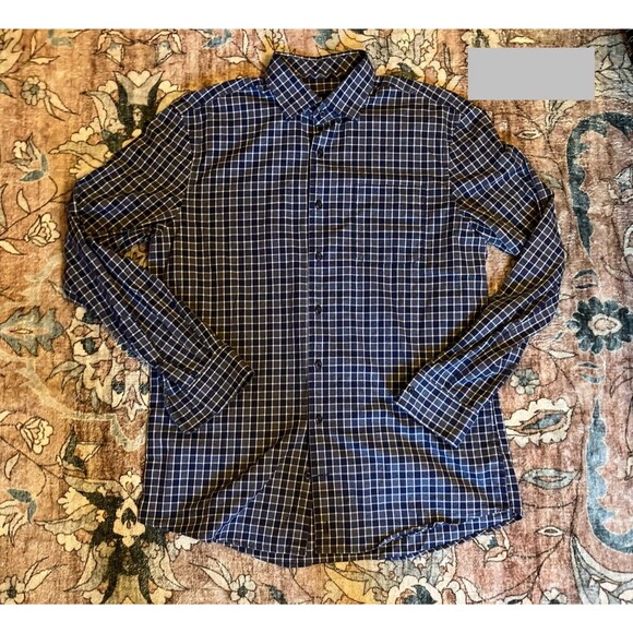 Johnnie O Shirt Mens Medium Blue Gingham Plaid Check Button Up Preppy - Picture 2 of 7